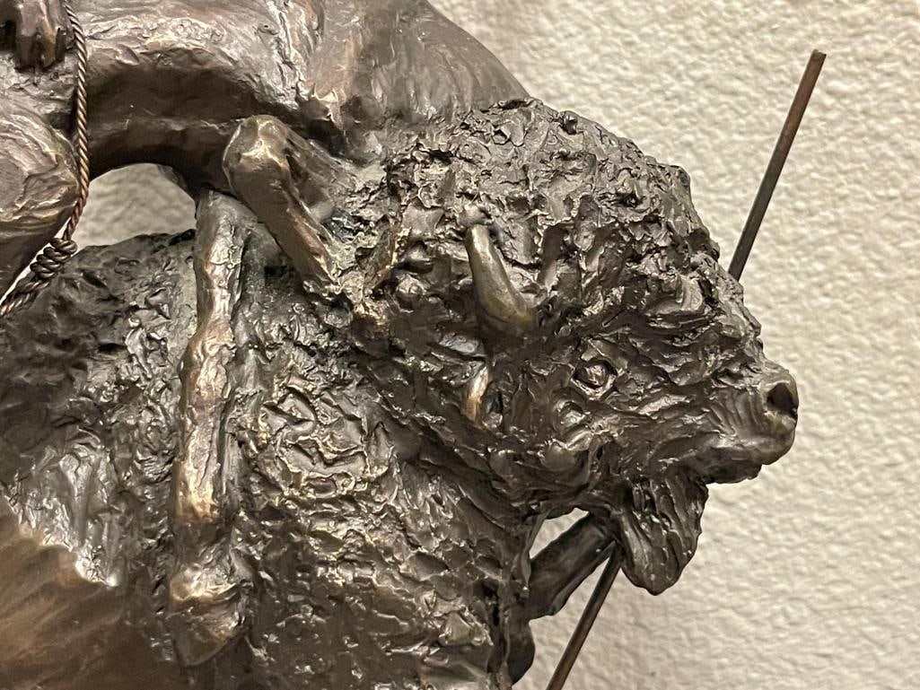 FREDERIC REMINGTON RENOWN WESTERN AMERICAN ARTIST RESTRIKE BRONZE SULPTURE BUFFALO HORSE - 3