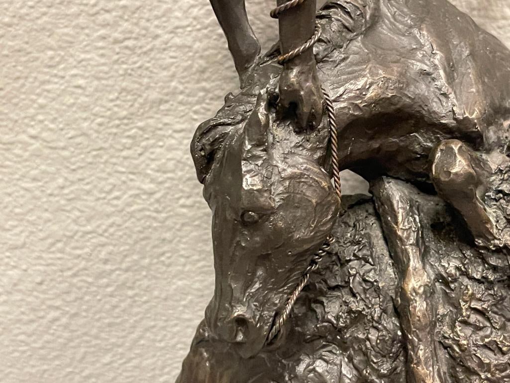FREDERIC REMINGTON RENOWN WESTERN AMERICAN ARTIST RESTRIKE BRONZE SULPTURE BUFFALO HORSE - 5