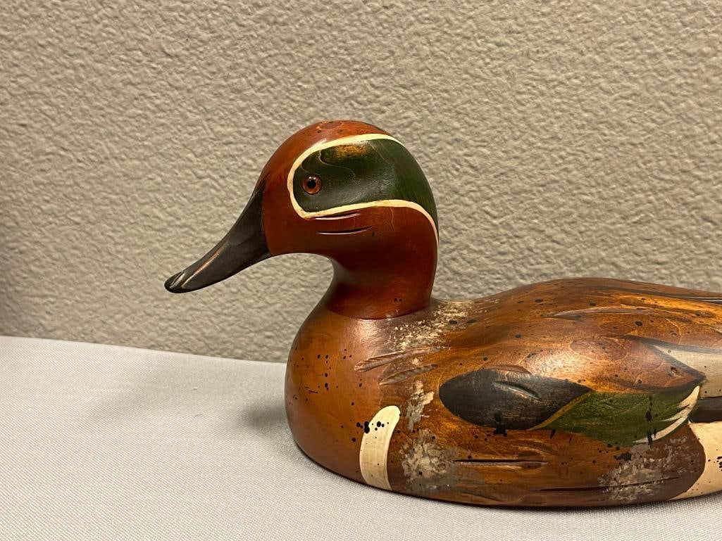M. LEWANDOWSKI HAND CRAFTED WOODEN DUCK DECOY GREEN WINGED TEAL DATED 1985 A WOODEN BIRD FACTORY - 2