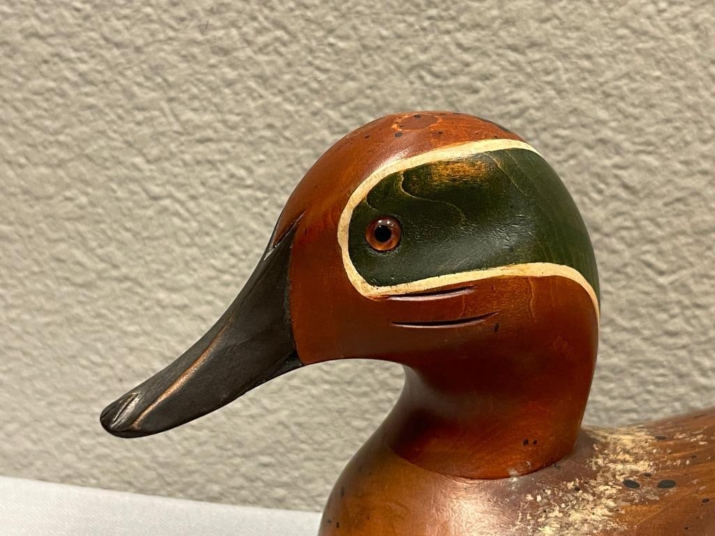 M. LEWANDOWSKI HAND CRAFTED WOODEN DUCK DECOY GREEN WINGED TEAL DATED 1985 A WOODEN BIRD FACTORY - 3