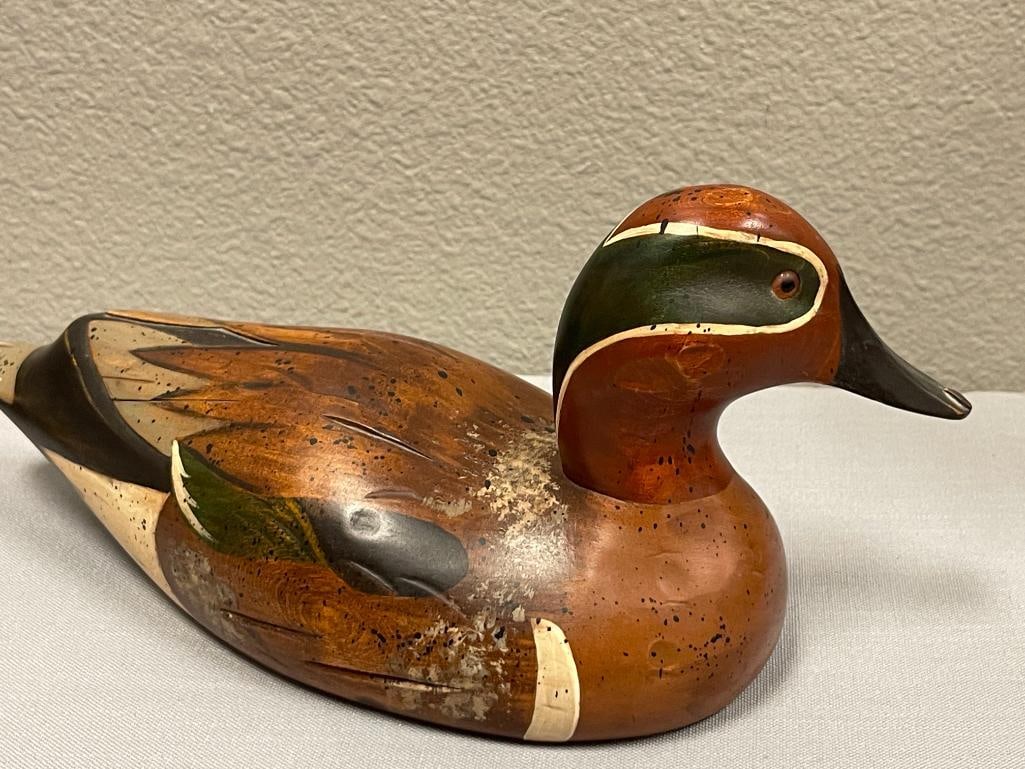 M. LEWANDOWSKI HAND CRAFTED WOODEN DUCK DECOY GREEN WINGED TEAL DATED 1985 A WOODEN BIRD FACTORY - 5