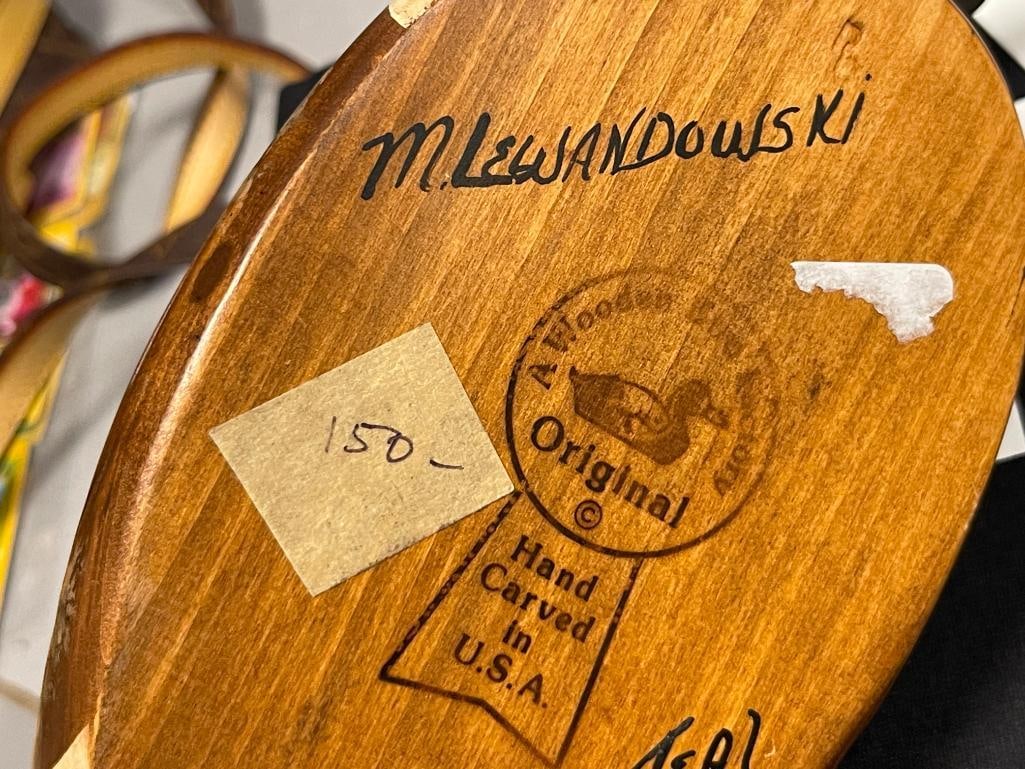 M. LEWANDOWSKI HAND CRAFTED WOODEN DUCK DECOY GREEN WINGED TEAL DATED 1985 A WOODEN BIRD FACTORY - 7