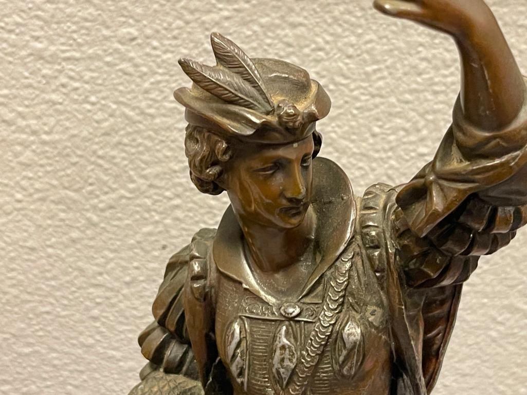 19TH CENTURY METAL SCULPTURE OF A SPANISH CONQUISTADOR OR CAVALIER - 3