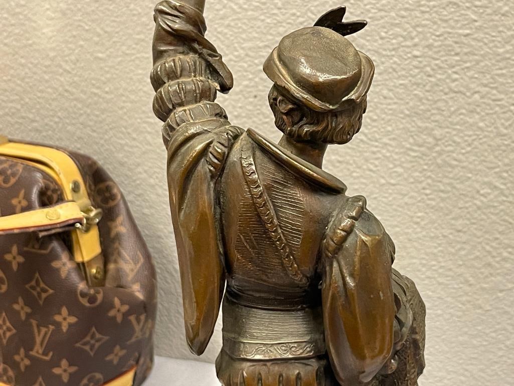 19TH CENTURY METAL SCULPTURE OF A SPANISH CONQUISTADOR OR CAVALIER - 6