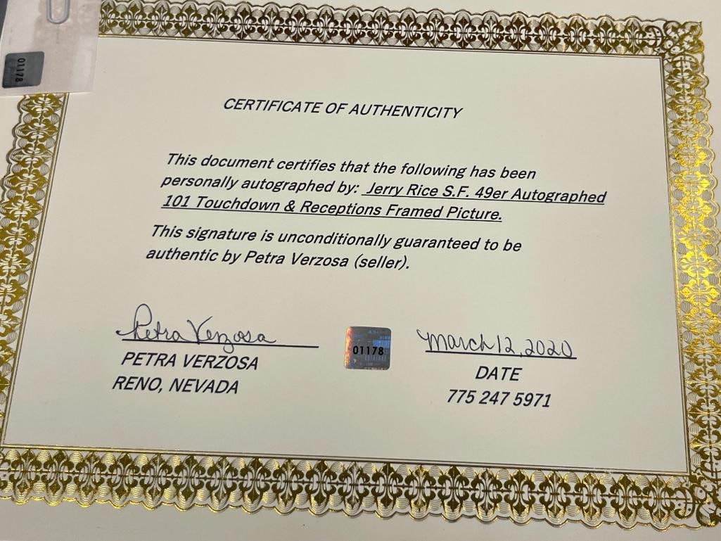 JERRY RICE HOF 101 TOUCHDOWNS AUTOGRAPHED POSTER - 5