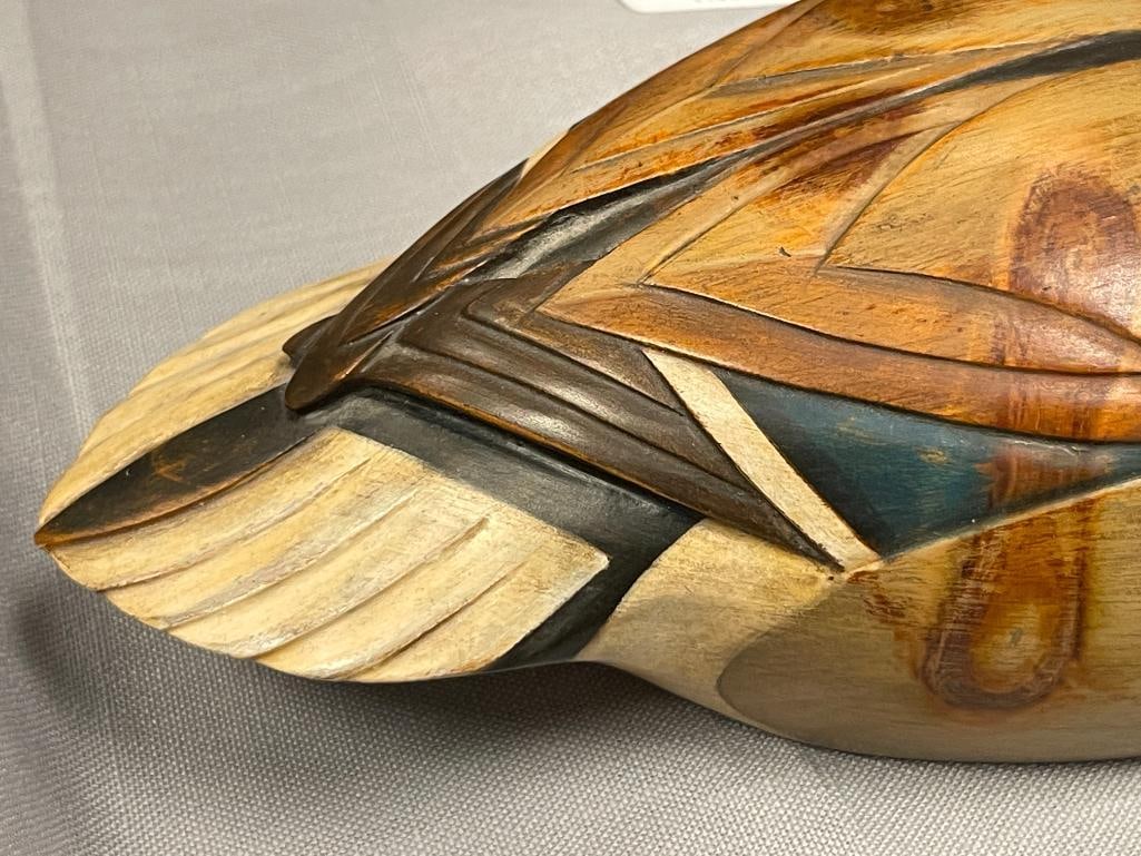 JENNIFER LINDER HAND CRAFTED WOODEN DUCK DECOY MALLARD DRAKE - 4