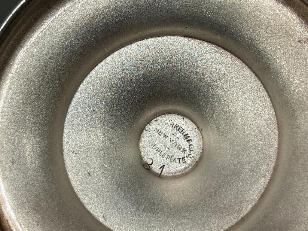 BARBOUR BROS. ANTIQUE TRIPLE PLATE PICKLE JAR WITH HAND BLOWN ART GLASS JAR WITH TONGS - 8