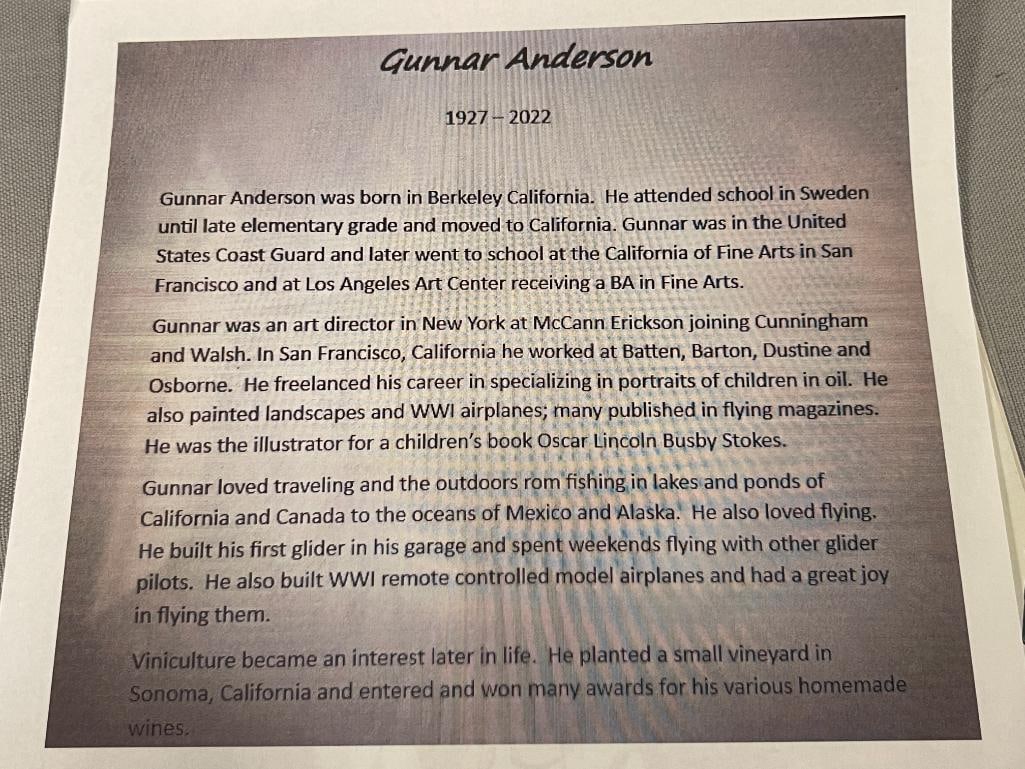 GUNNAR ANDERSON CALIFORNIA ARTIST ORIGINAL OIL ON MASONITE BOARD TITLED NOVICE - 8