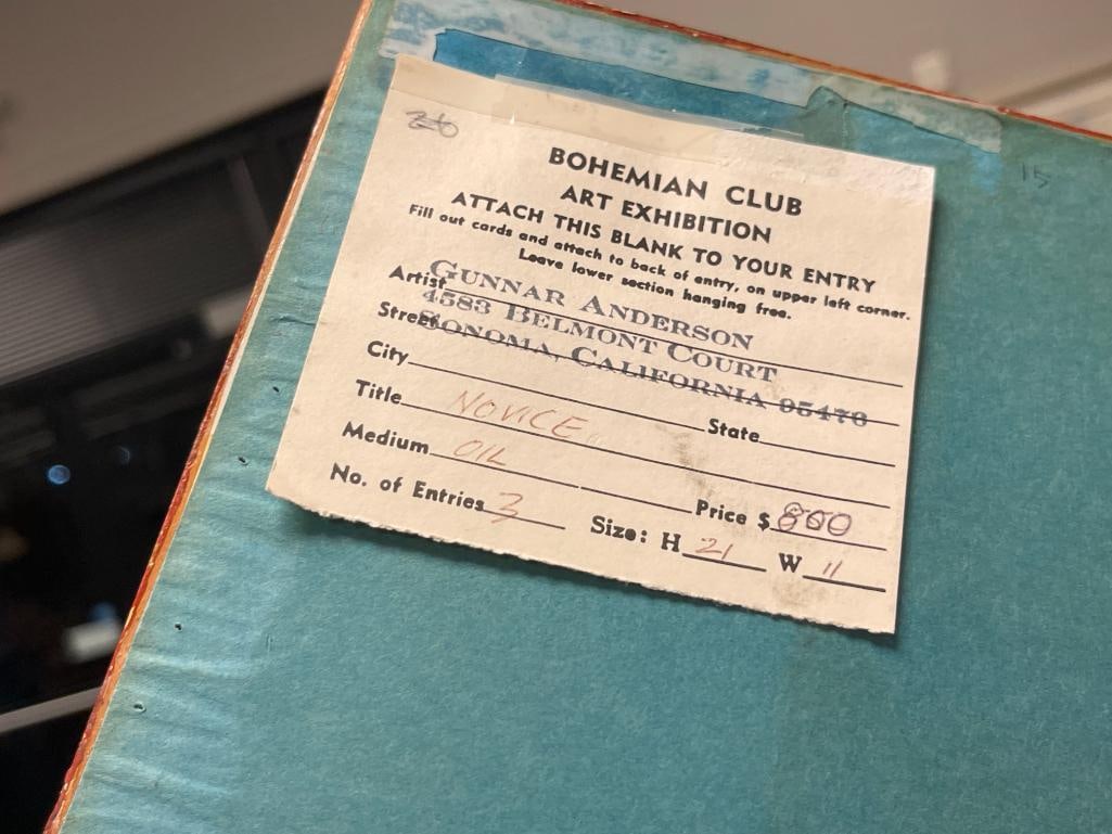 GUNNAR ANDERSON CALIFORNIA ARTIST ORIGINAL OIL ON MASONITE BOARD TITLED NOVICE - 9