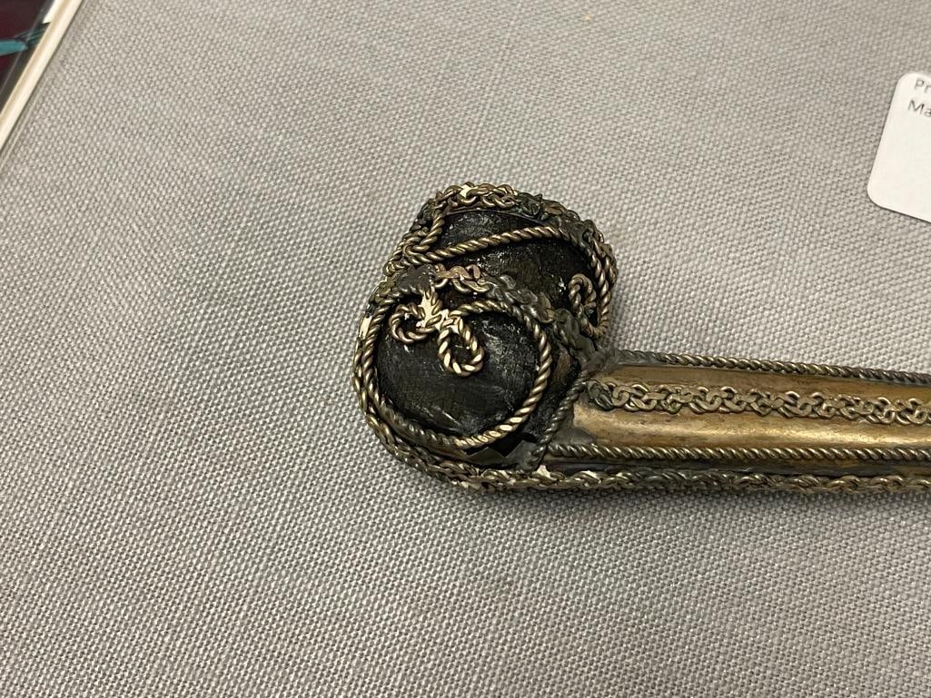 ROPE AND CHAIN INTRICATE WOODEN PIPE WITH METAL OVERLAY AND STONE MOUTHPIECE - 2