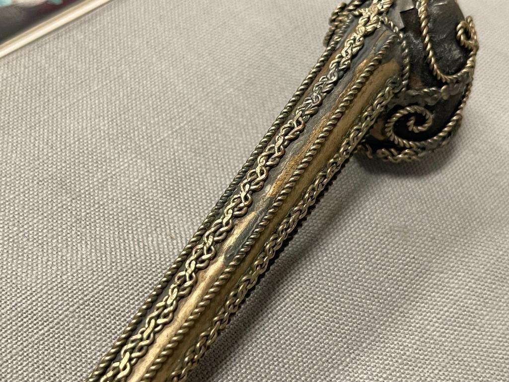 ROPE AND CHAIN INTRICATE WOODEN PIPE WITH METAL OVERLAY AND STONE MOUTHPIECE - 5