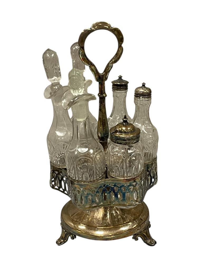 19TH CENTURY SILVERPALTE AND GLASS CRUET SET VICTORIAN ERA (1 of 9)