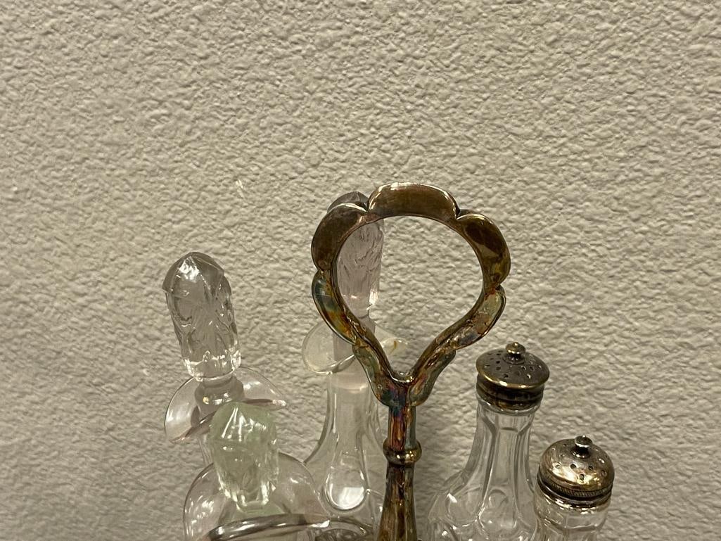 19TH CENTURY SILVERPALTE AND GLASS CRUET SET VICTORIAN ERA - 3