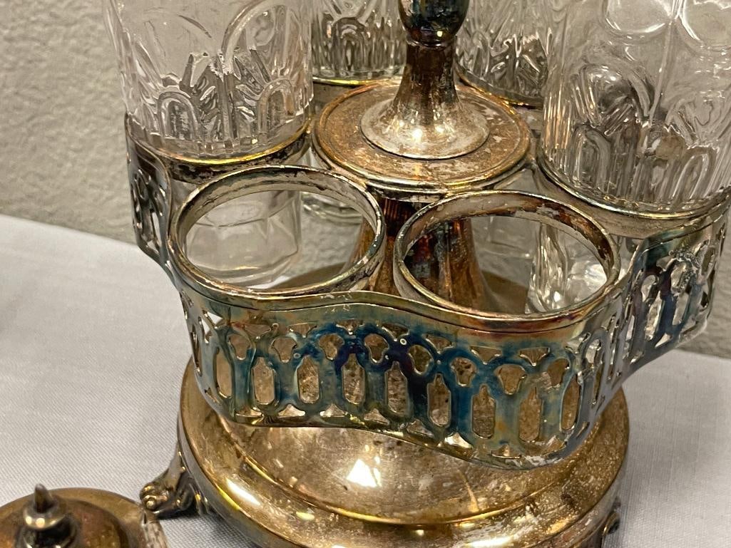 19TH CENTURY SILVERPALTE AND GLASS CRUET SET VICTORIAN ERA - 6