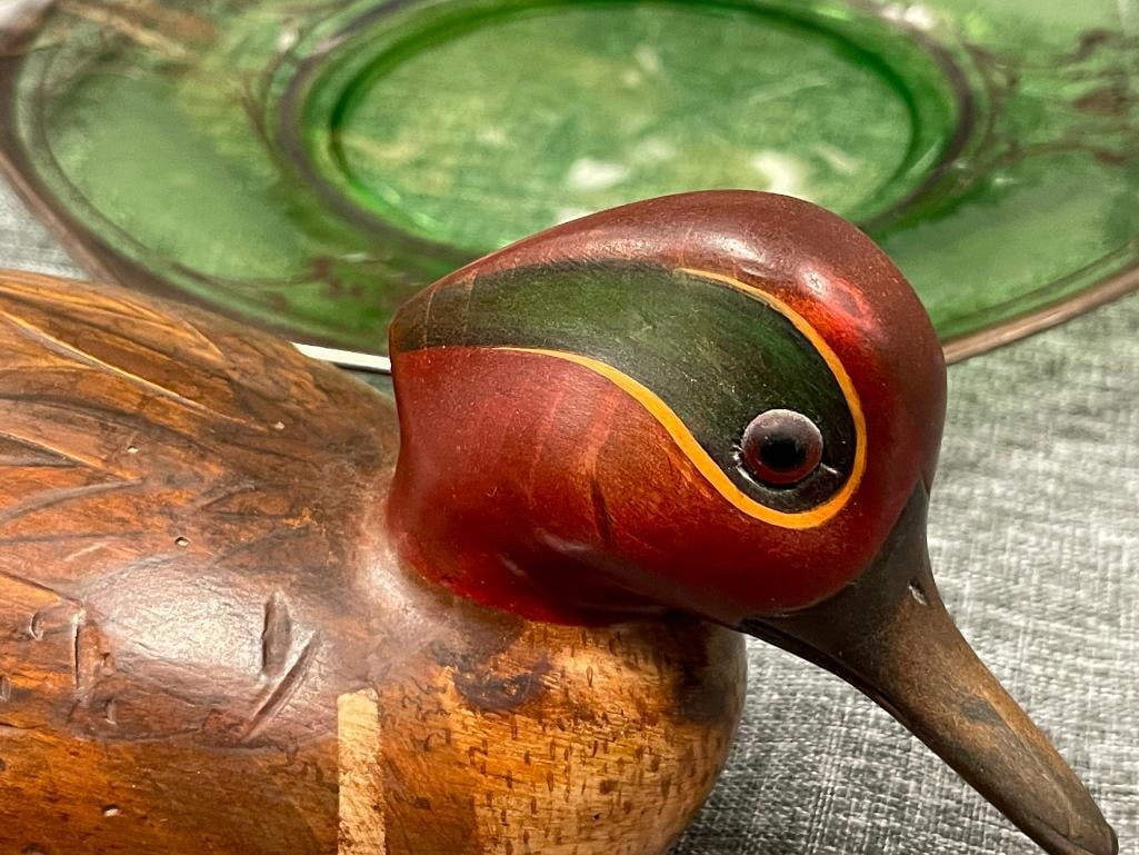 JENNIFER LINDER HAND CRAFTED WOODEN DUCK DECOY OF A GREEN-WINGED TEAL DRAKE DATED 1983 - 3