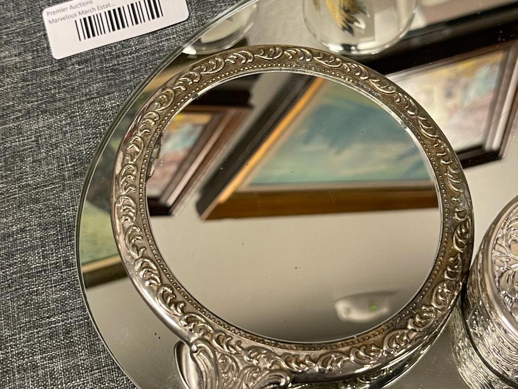 MIRRORED VANITY TRAY WITH VINTAGE VANITY MIRROR AND JEWELRY BOX WITH PAIR OF CLIP-ON EARRINGS - 4