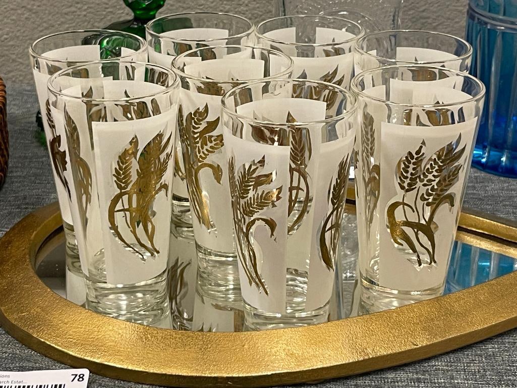 HOLLYWOOD REGENCY MID-CENTURY MODERN GOLDEN WHEAT TUMBLERS - 2