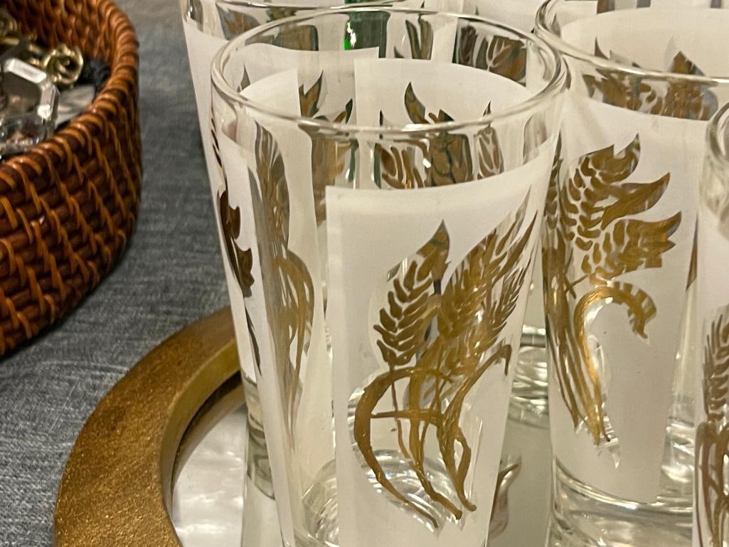 HOLLYWOOD REGENCY MID-CENTURY MODERN GOLDEN WHEAT TUMBLERS - 3