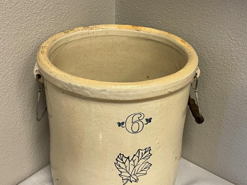 ANTIQUE WESTERN STONEWARE POTTERY CROCK SIX-GALLON - 2