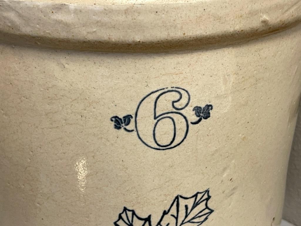 ANTIQUE WESTERN STONEWARE POTTERY CROCK SIX-GALLON - 3