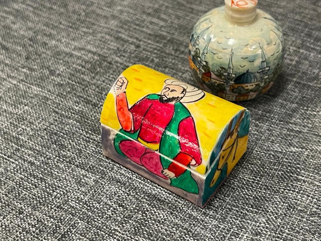 LATE 20TH CENTURY HAND CRAFTED CAMEL BONE TRINKET BOXES AND ISTANBUL / TURKISH PERFUME BOTTLES - 6