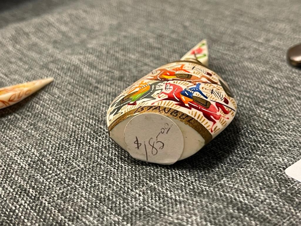 LATE 20TH CENTURY HAND CRAFTED CAMEL BONE TRINKET BOXES AND ISTANBUL / TURKISH PERFUME BOTTLES - 8