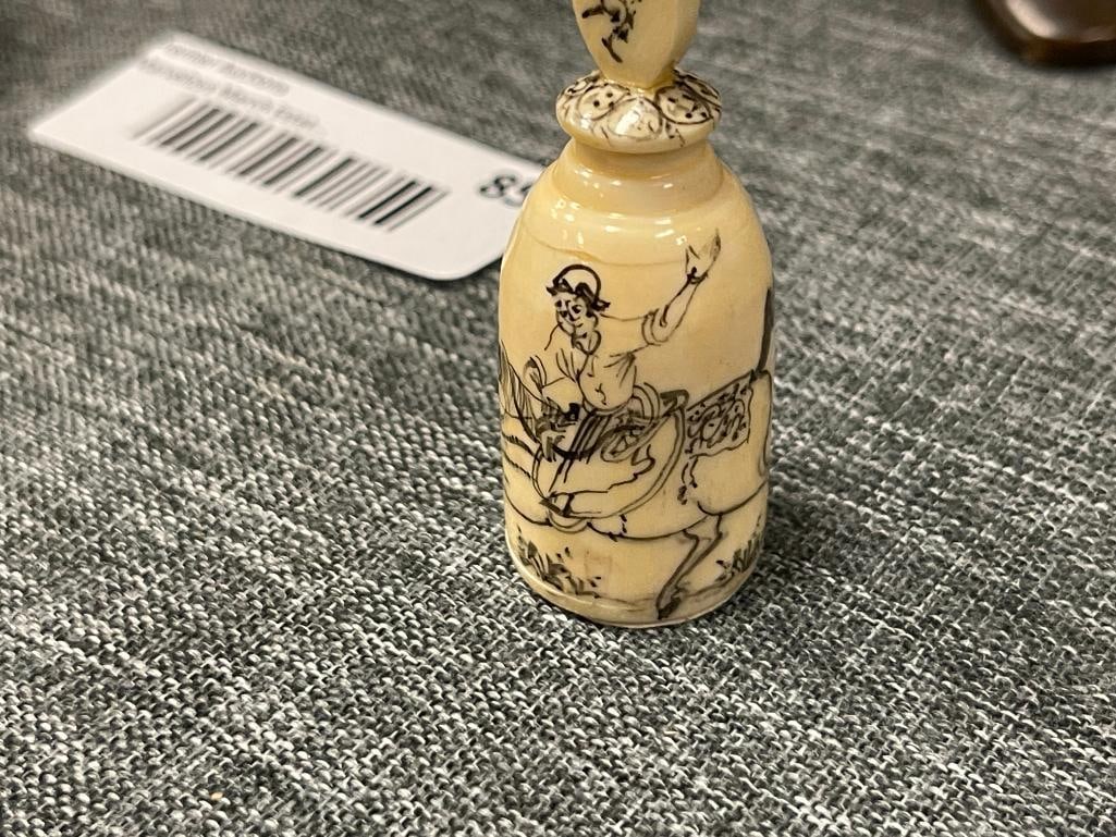 LATE 20TH CENTURY HAND CRAFTED CAMEL BONE TRINKET BOXES AND ISTANBUL / TURKISH PERFUME BOTTLES - 9