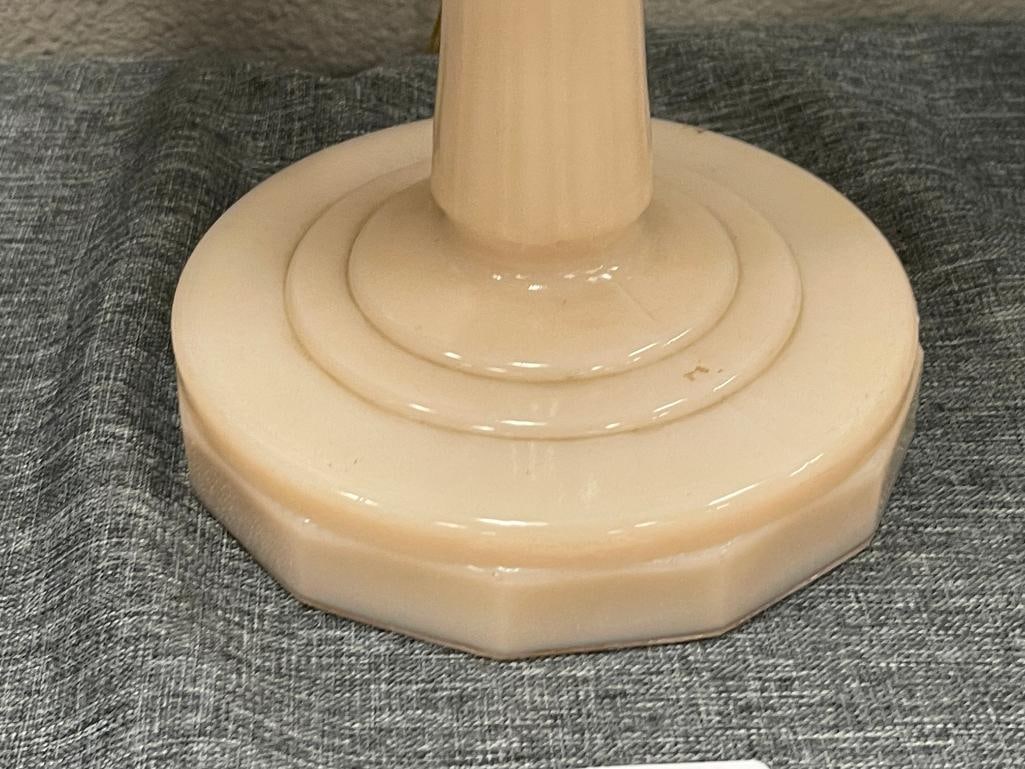 VINTAGE 1940'S LINCOLN DRAPE TALL ELECTRIFIED CUSTARD GLASS OIL LAMP WITH SHADE - 6