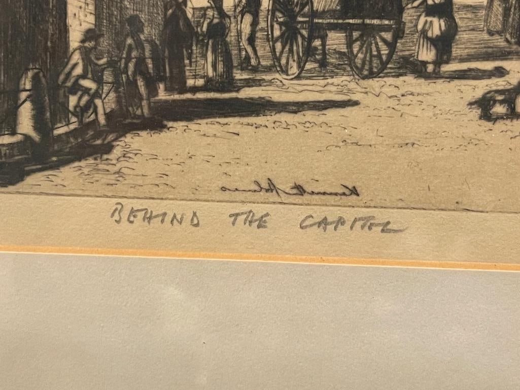 KENNETH HOLMES BRITISH ARTIST ETCHING TITLED BEHIND THE CAPITAL - 5