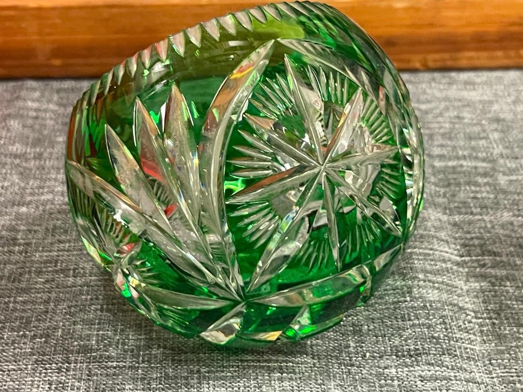 BOHEMIAN CRYSTAL EMERALD CUT TO CLEAR BOWL / ASHTRAY - 4