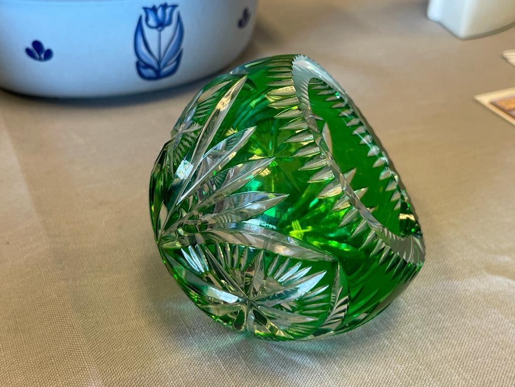 BOHEMIAN CRYSTAL EMERALD CUT TO CLEAR BOWL / ASHTRAY - 7