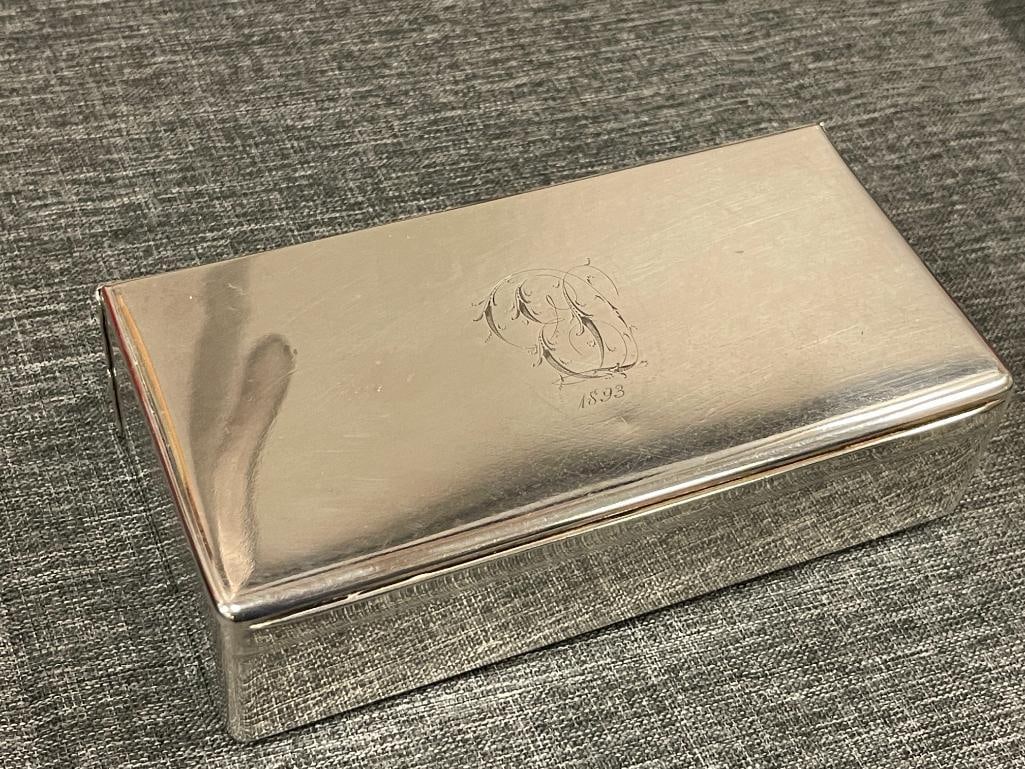 LATE 1800'S GORHAM SILVER CO. SILVER PLATE DOUBLE HINGED CIGARETTE CASE - 2