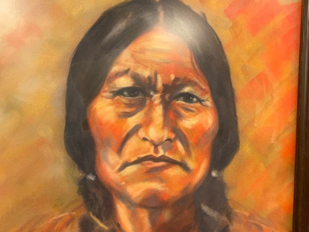 FARRELL ORIGINAL PAINTING PASTEL ON PAPER NATIVE AMERICAN PORTRAIT DATED 1972 - 2