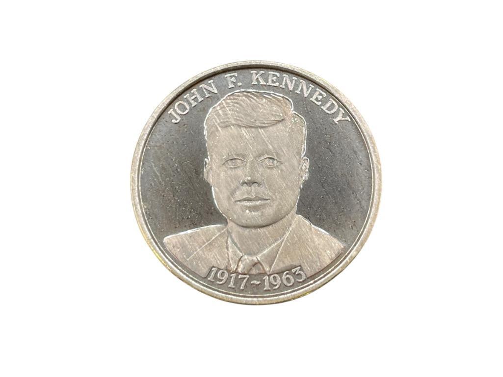 U.S. PRESIDENT JOHN F. KENNEDY COMMEMORATIVE .999 FINE SILVER COIN: 1 TROY OUNCE