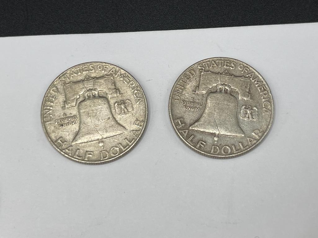 EIGHT U.S. FRANKLIN SILVER HALF DOLLARS FEATURING VARIOUS DATES AND MINT MARKS - 10