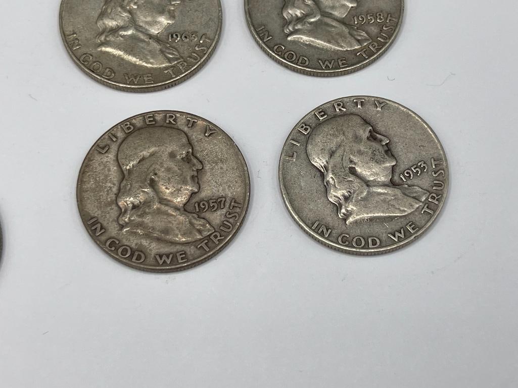 EIGHT U.S. FRANKLIN SILVER HALF DOLLARS FEATURING VARIOUS DATES AND MINT MARKS - 7
