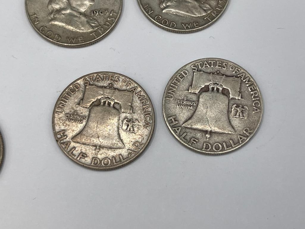 EIGHT U.S. FRANKLIN SILVER HALF DOLLARS FEATURING VARIOUS DATES AND MINT MARKS - 8