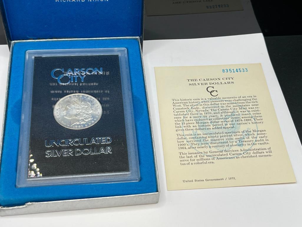 1882-CC UNCIRCULATED U.S. MORGAN SILVER DOLLAR IN GSA HOARD BLACK AND BLUE CASE WITH CERTIFICATE - 2