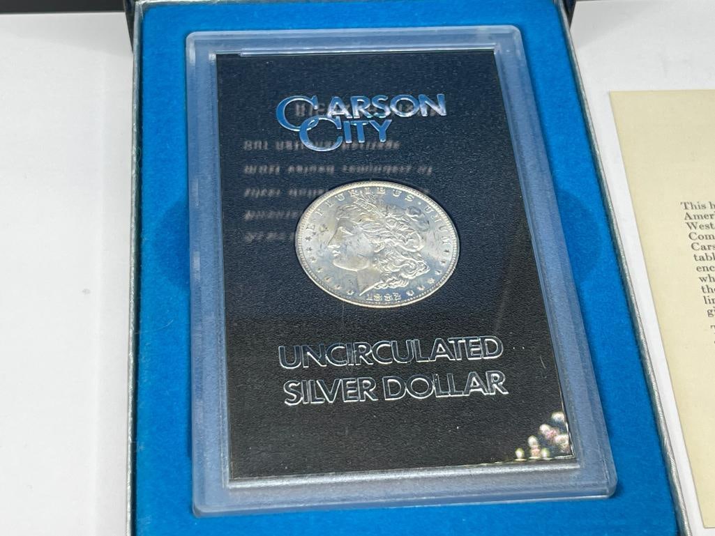 1882-CC UNCIRCULATED U.S. MORGAN SILVER DOLLAR IN GSA HOARD BLACK AND BLUE CASE WITH CERTIFICATE - 3