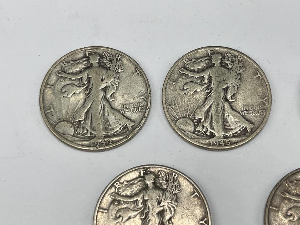 FIVE U.S. WALKING LIBERTY SILVER HALF DOLLARS FEATURING VARIOUS DATES AND MINT MARKS - 2