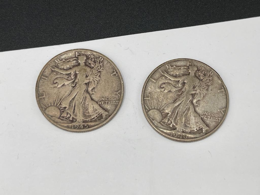 FIVE U.S. WALKING LIBERTY SILVER HALF DOLLARS FEATURING VARIOUS DATES AND MINT MARKS - 4