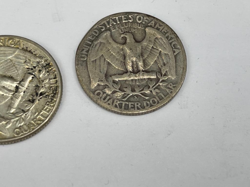 SIX 90% SILVER U.S. COINS INCLUDING FOUR WASHINGTON QUARTERS AND TWO MERCURY DIMES - 6