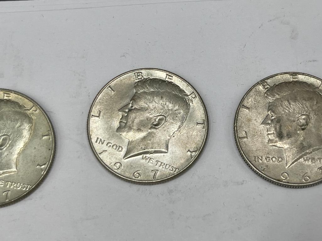 THREE 1967 U.S. KENNEDY SILVER HALF DOLLARS - 2