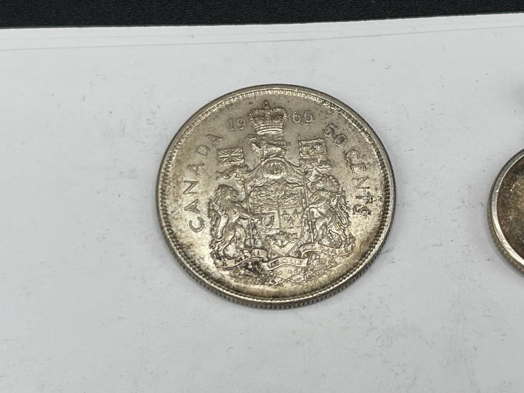 1966 CANADA SILVER HALF DOLLAR AND SUNSHINE MINT SILVER COIN IN BEZEL - 4