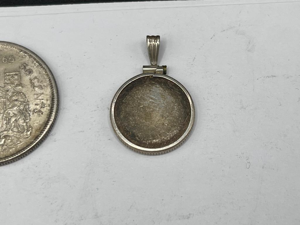 1966 CANADA SILVER HALF DOLLAR AND SUNSHINE MINT SILVER COIN IN BEZEL - 5