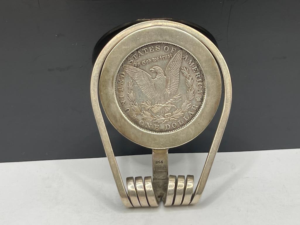 1921 U.S. MORGAN SILVER DOLLAR ENCASED IN TEXAS MADE JCM .950 STERLING MONEY CLIP - 5