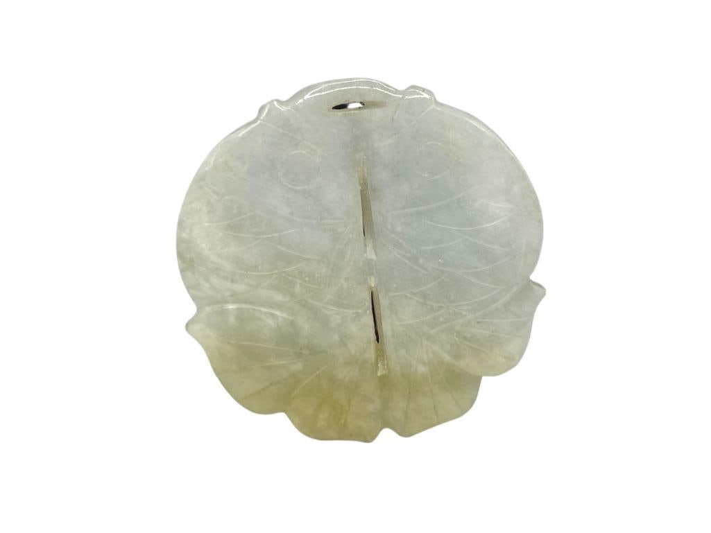 VINTAGE ASIAN CARVED GREEN HADE FISH PENDANT: 2", 28.41 GRAMS 