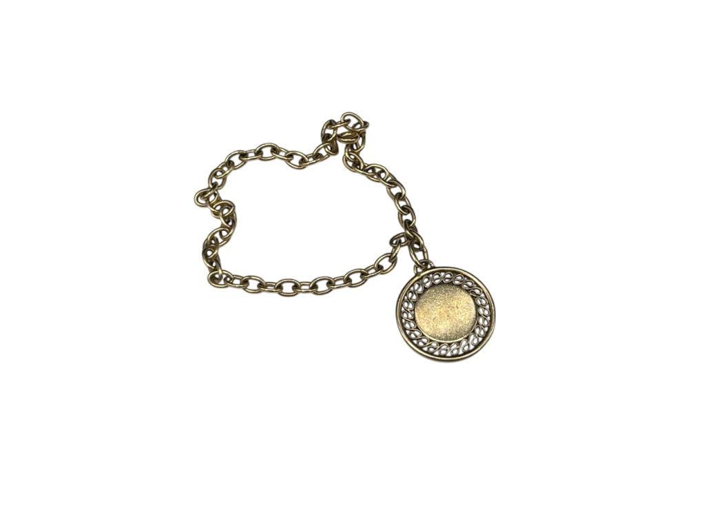 VINTAGE GOLD-FILLED BRACELET WITH 14K GOLD CHARM: 7" BRACELET, 7/8" CHARM, CHARM IS APPROX. 2.7 GRAMS 