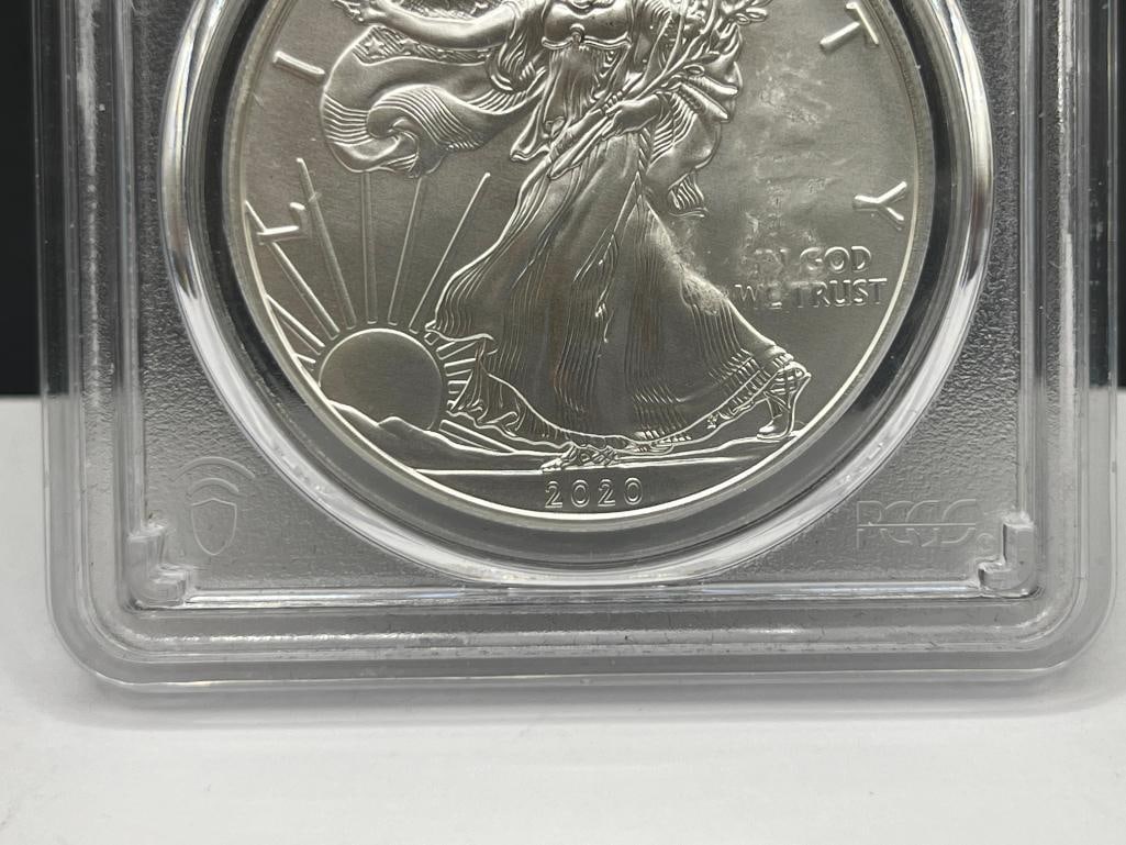 2020 AMERICAN SILVER EAGLE .999 FINE SILVER DOLLAR PCGS MS70 FIRST STRIKE - 3