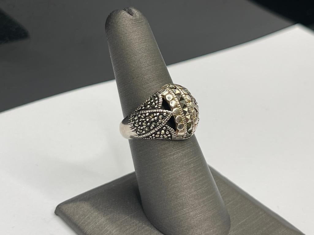 STERLING SILVER MARCASITE FASHION RING - 2